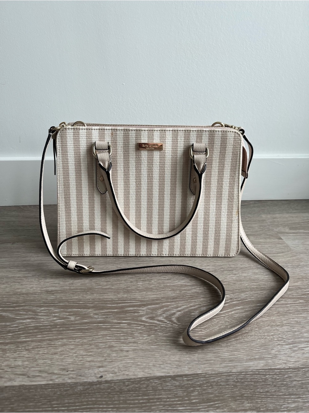 kate spade Neutral Beige & Cream Striped Satchel